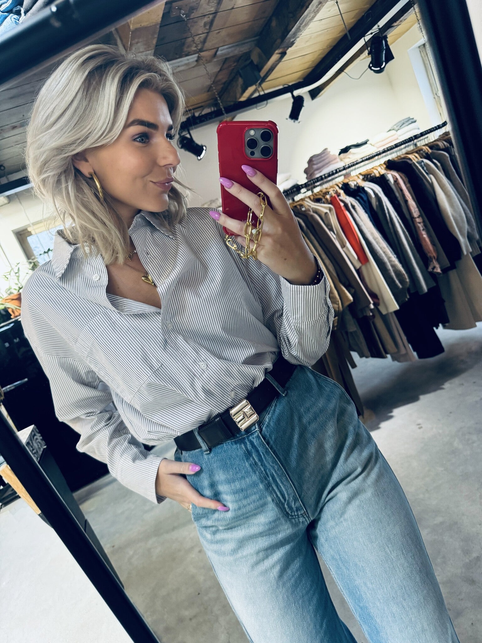 W24Z688 blouse stripe - bizon white