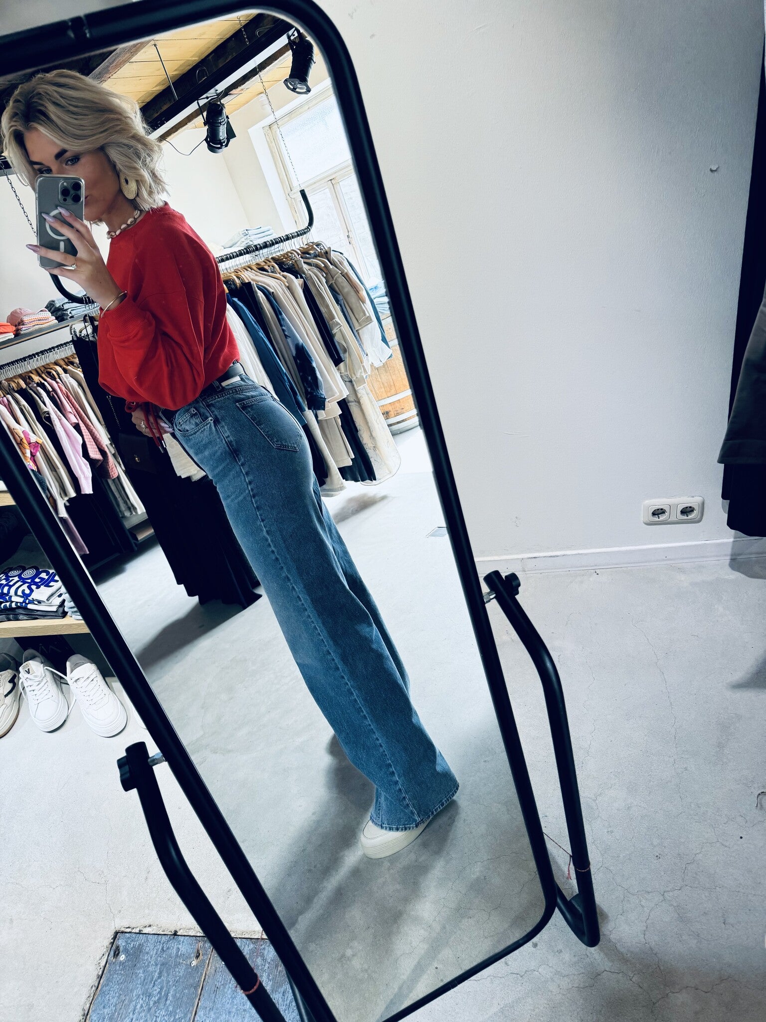 VikaCC Long Wide Seam Jeans - Denim Blue