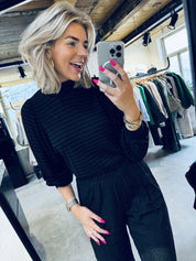 Jojo Roll melange stripe top - Jet black