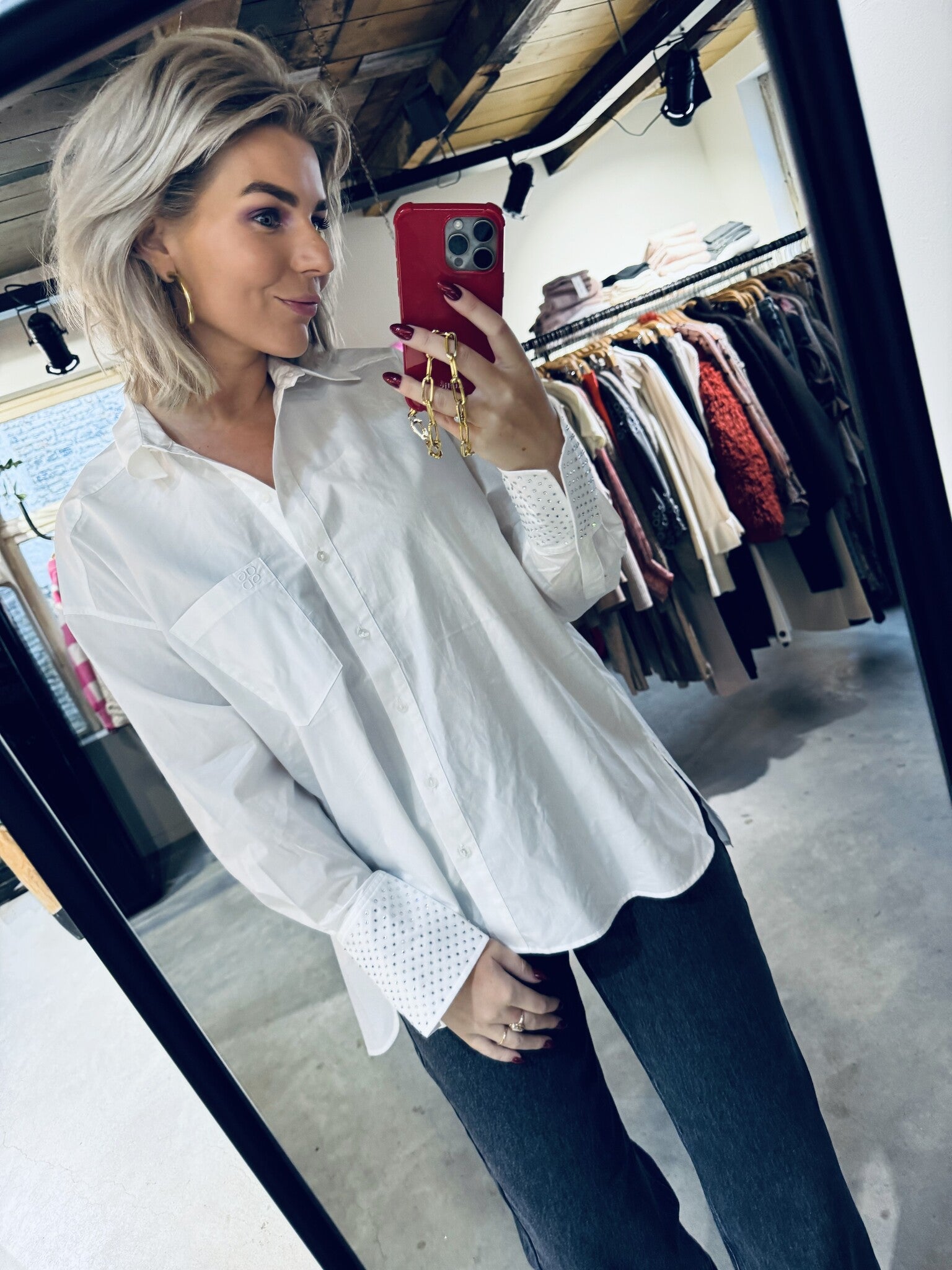 Butler rhinestone shirt - Milk White