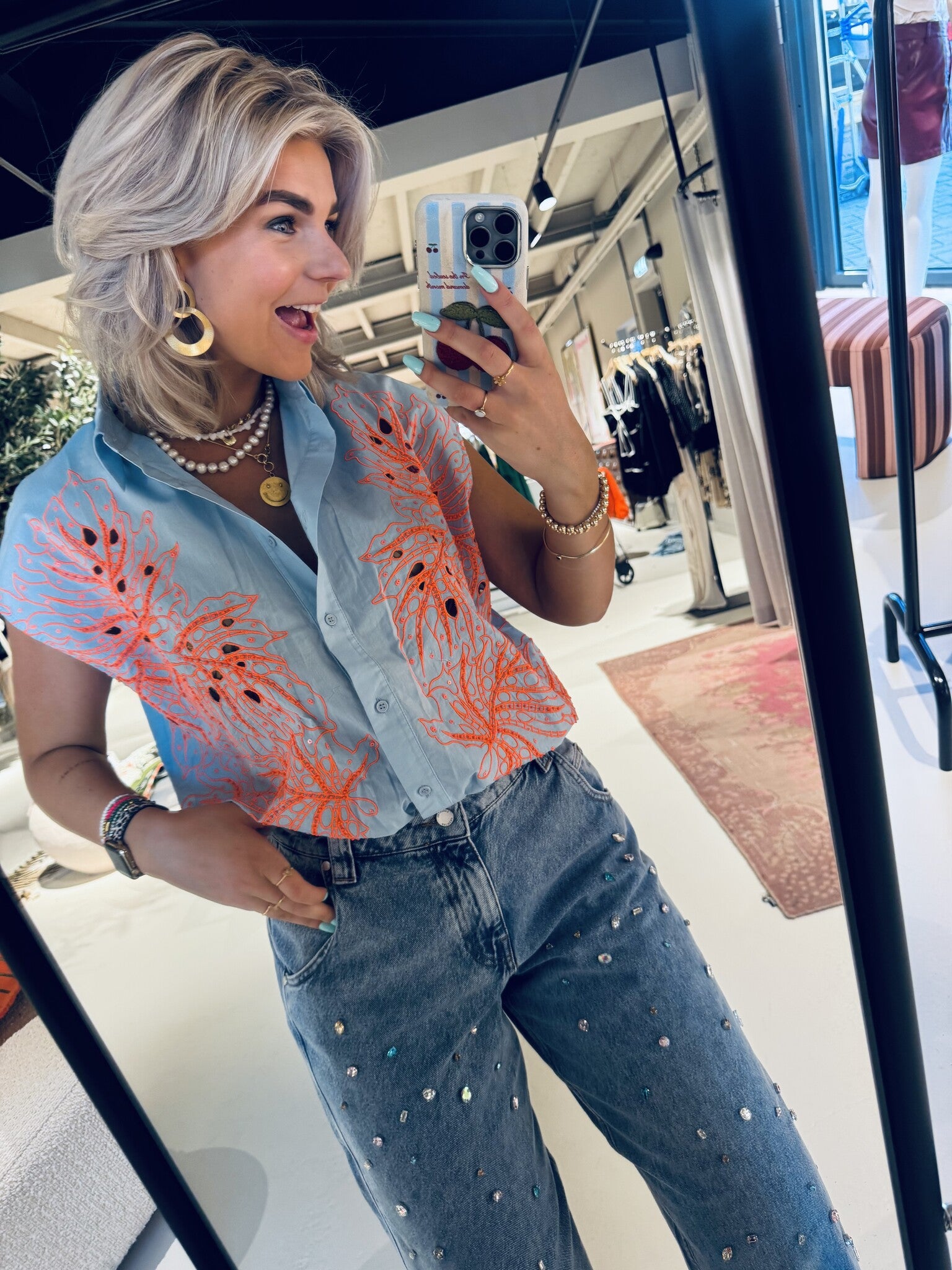 Hebraska embroidered shirt - Combo1 Lake Blue