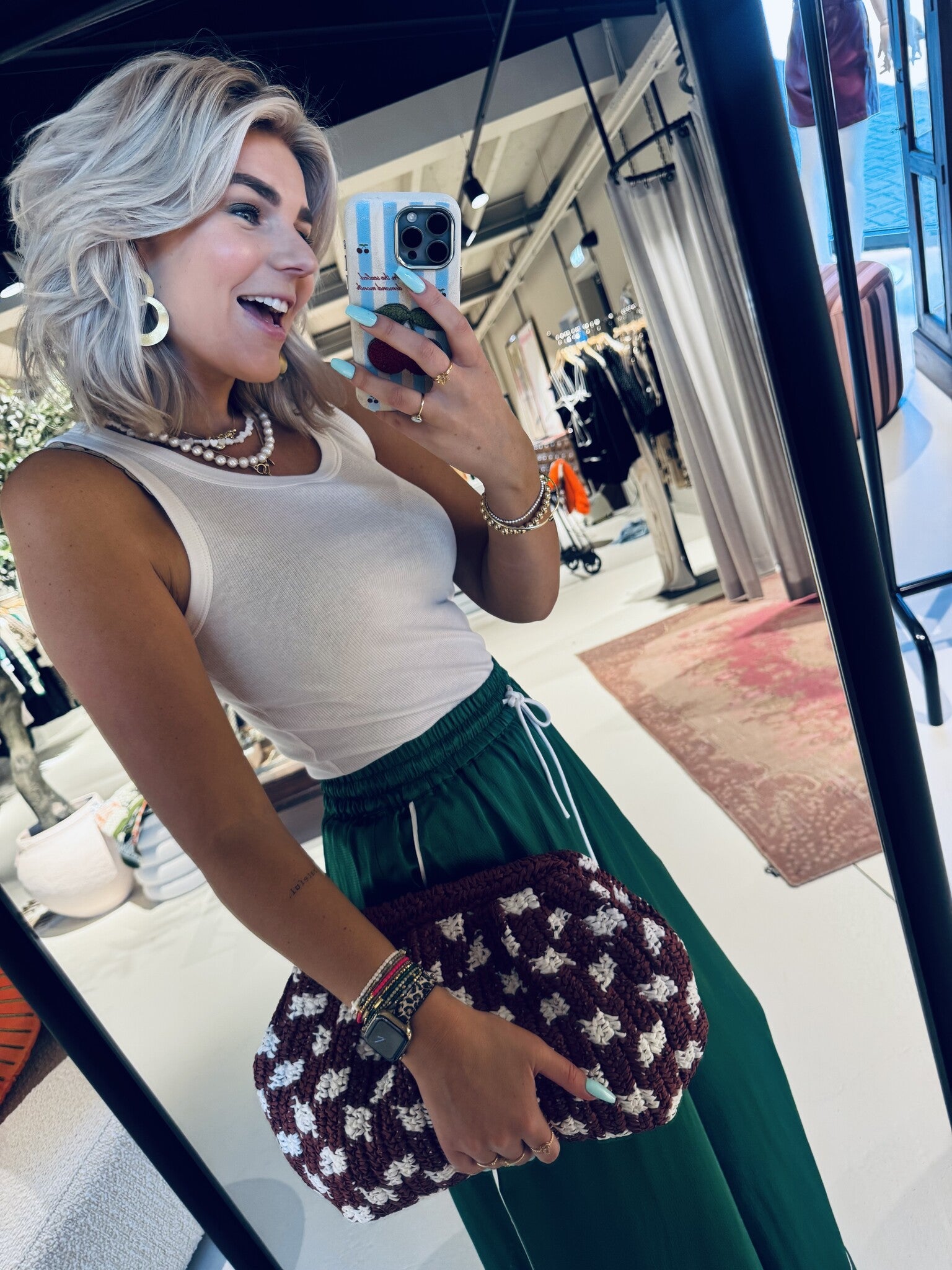 Hamantha dotted raffia pouch - Combo1 Praline