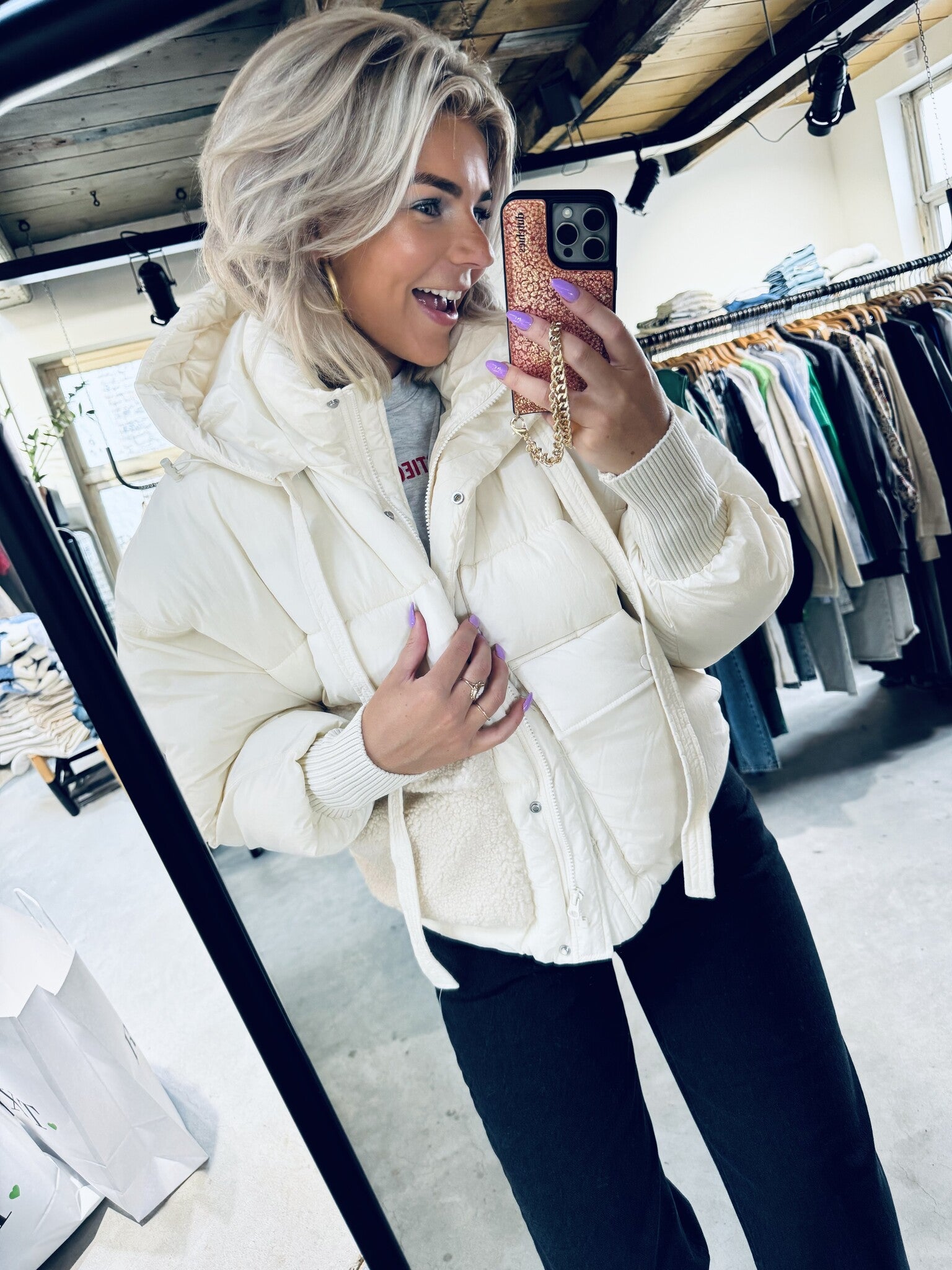 20-575-4203 Short puffer jacket - Light natural