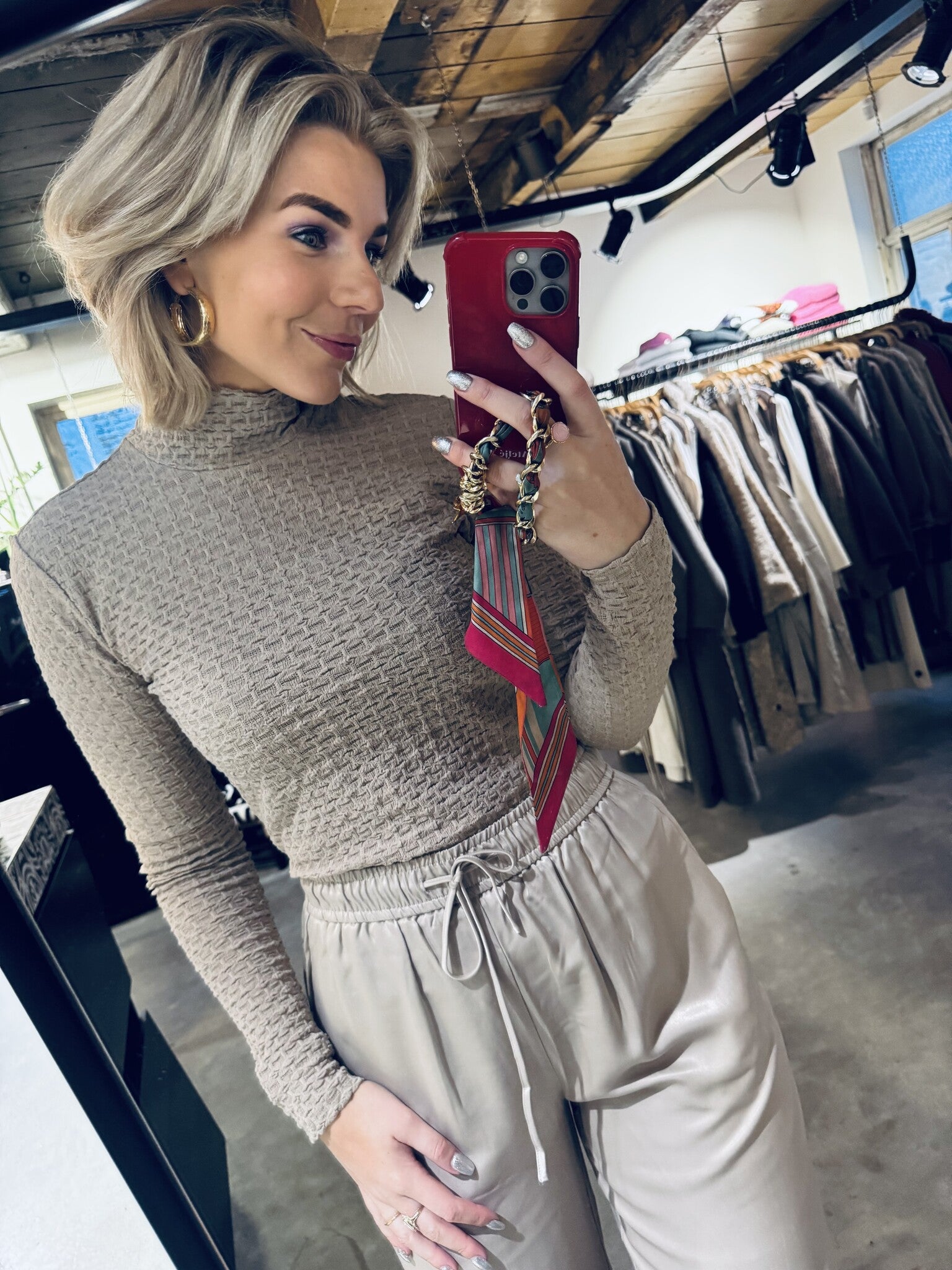 Zane structured layering top - Timeless Taupe