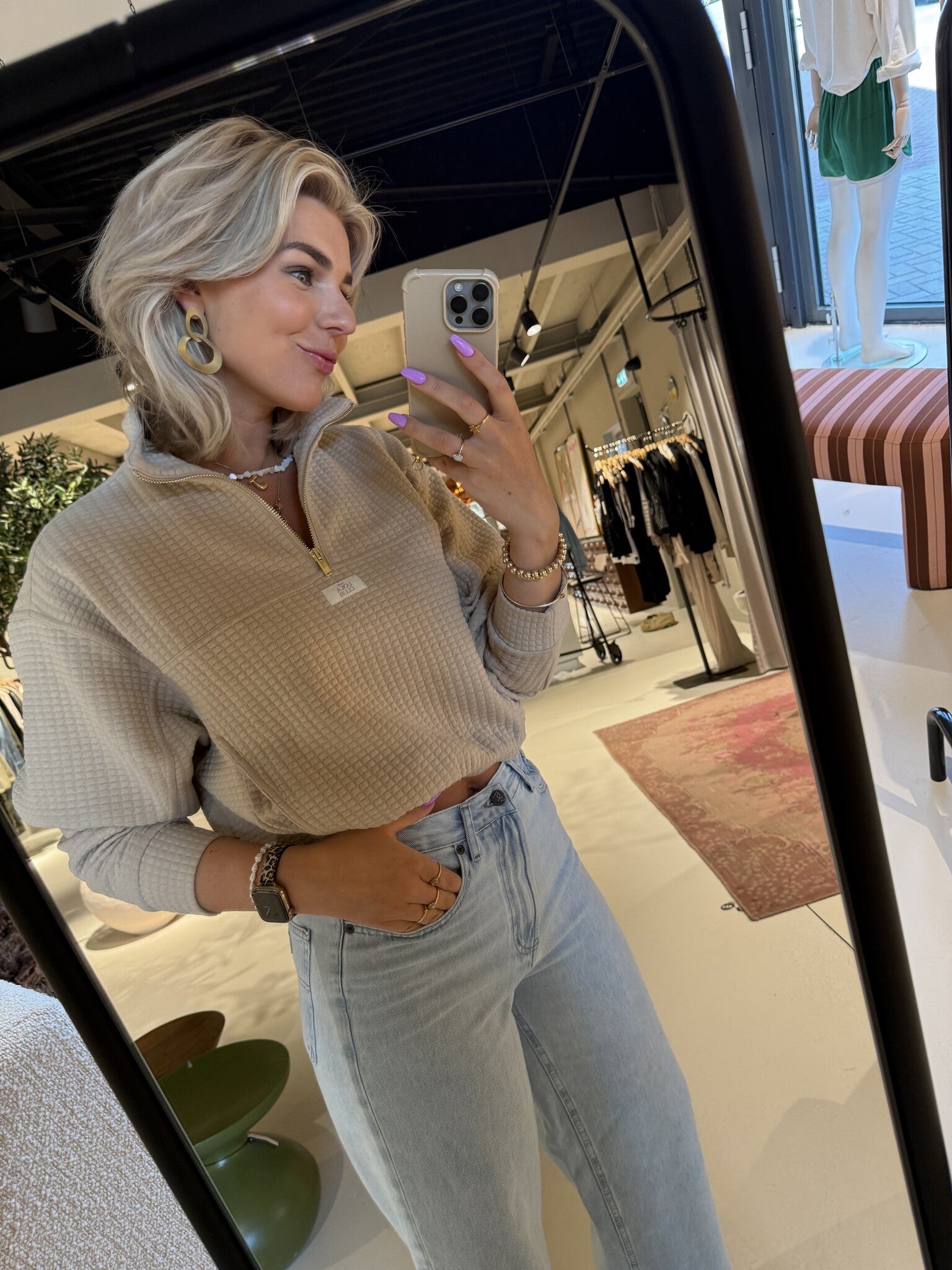 Lena Half Zip Cardigan - Taupe