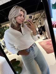 Lena Half Zip Cardigan - White