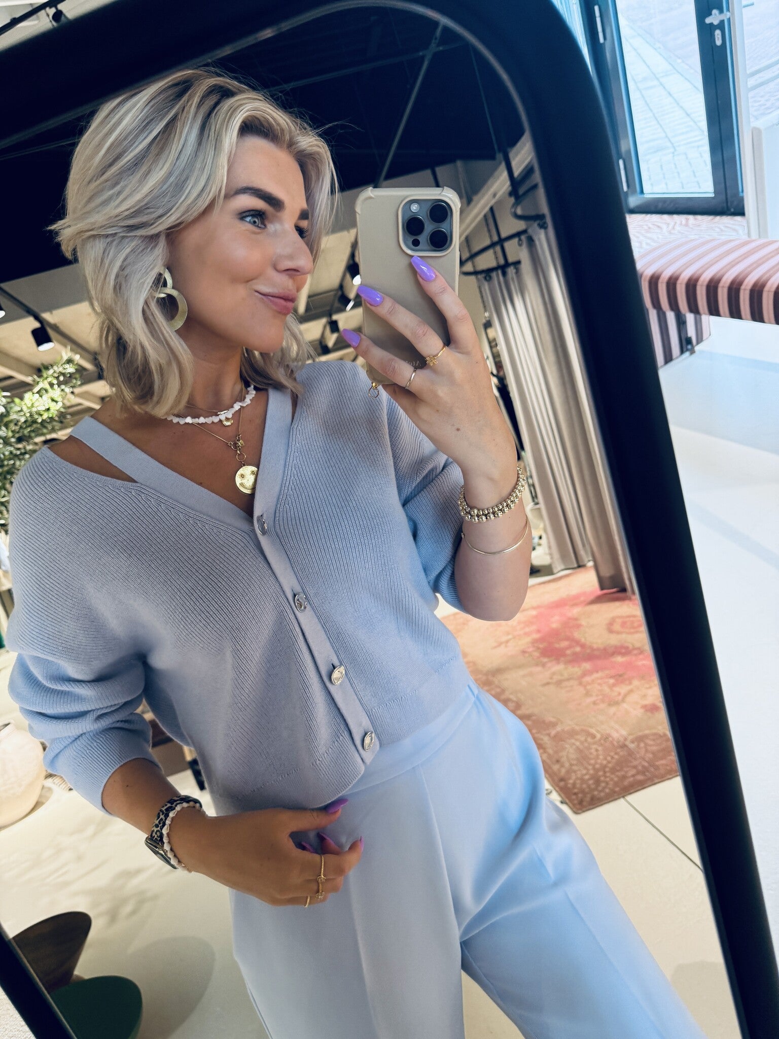 Jeny rib knit cardigan - Crystal Blue