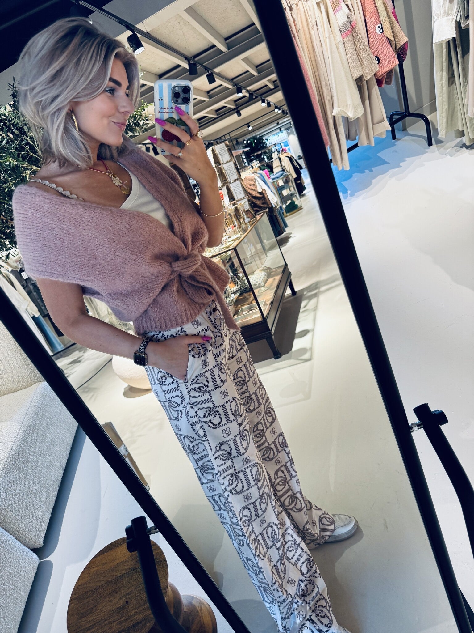 Teo logo printed wide leg pants - Butter Cream