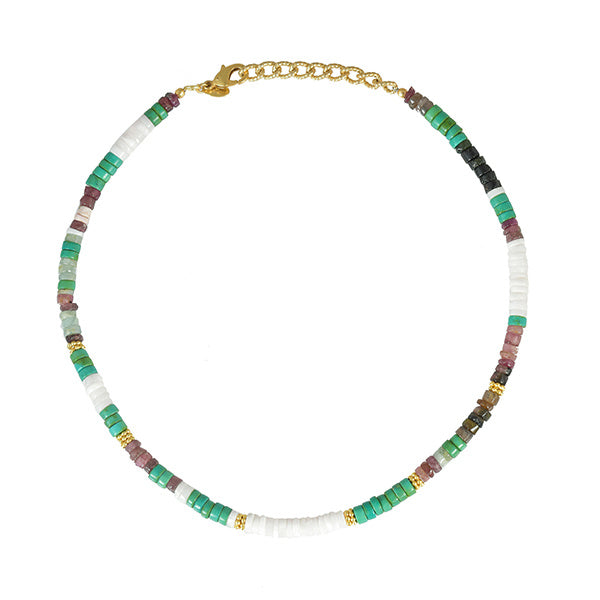 Gouden ketting met heel veel kleuren