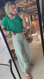 Lew green cheetah pants