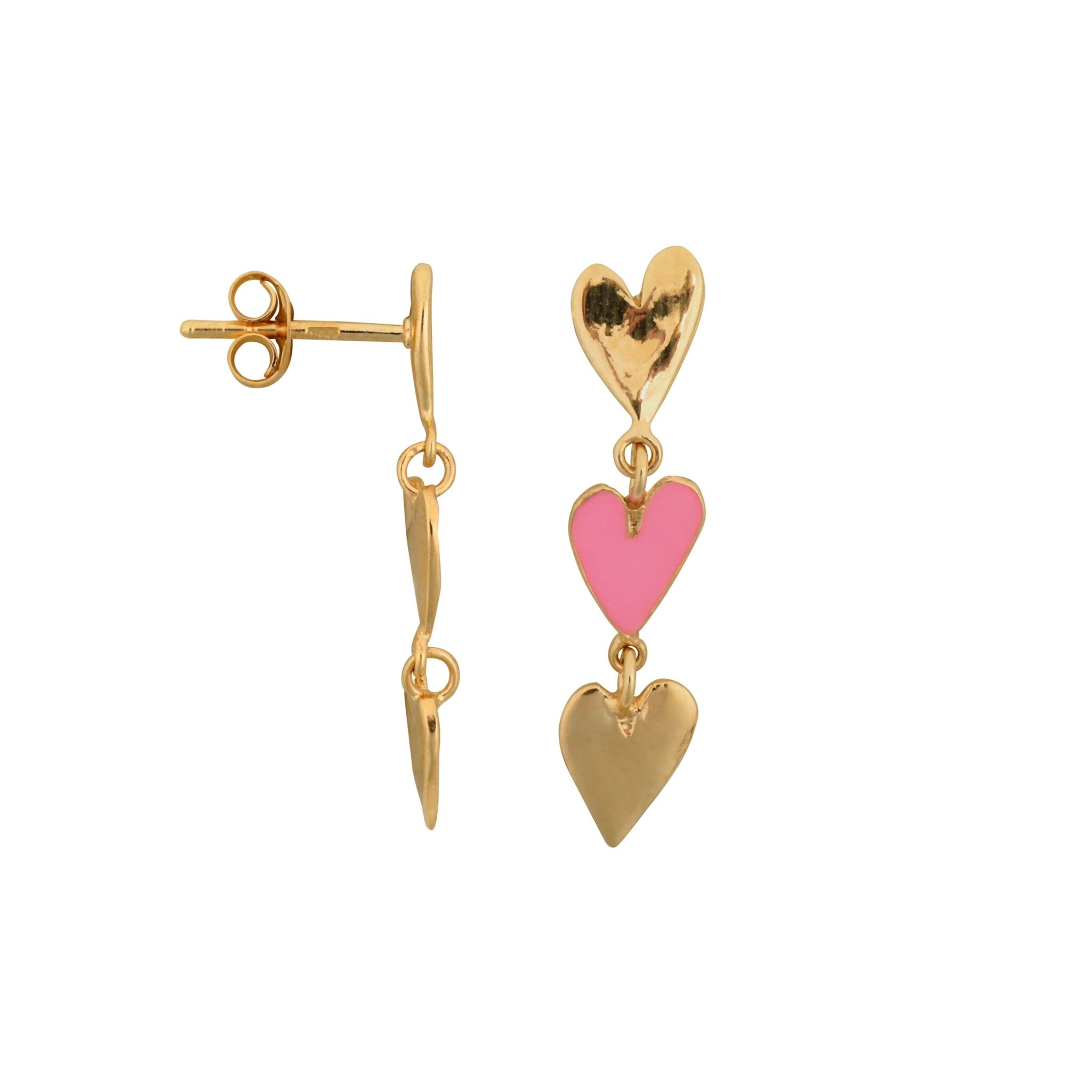 E2506 Medium Three Hearts Stud Earring - Gold Light Pink