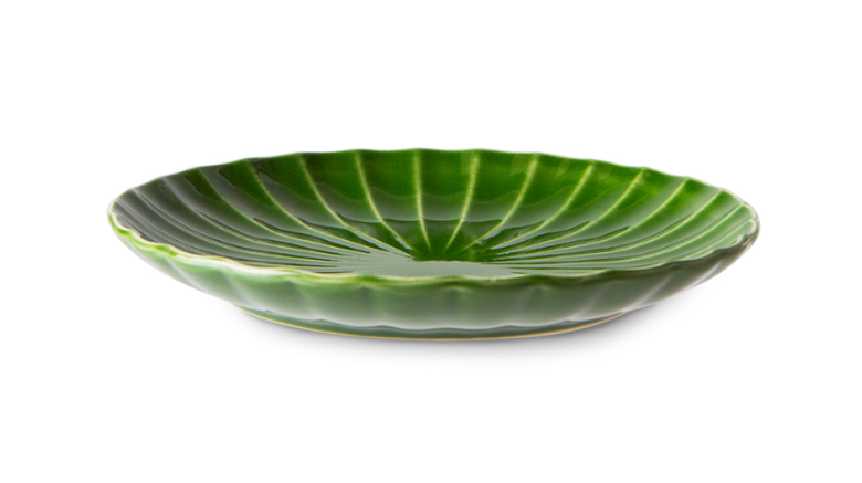 the emeralds: ceramic side plate ribbed, green
