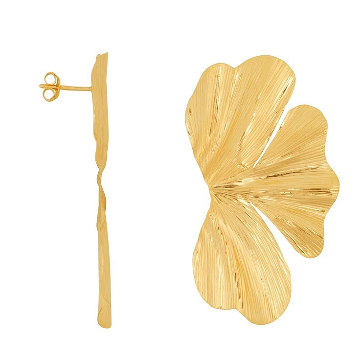E2513 Big Half Ribbed Flower Stud Earring