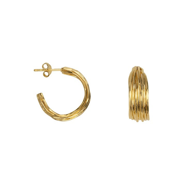 E2431 Hammered Multiple Hoop Large - Gold Plated